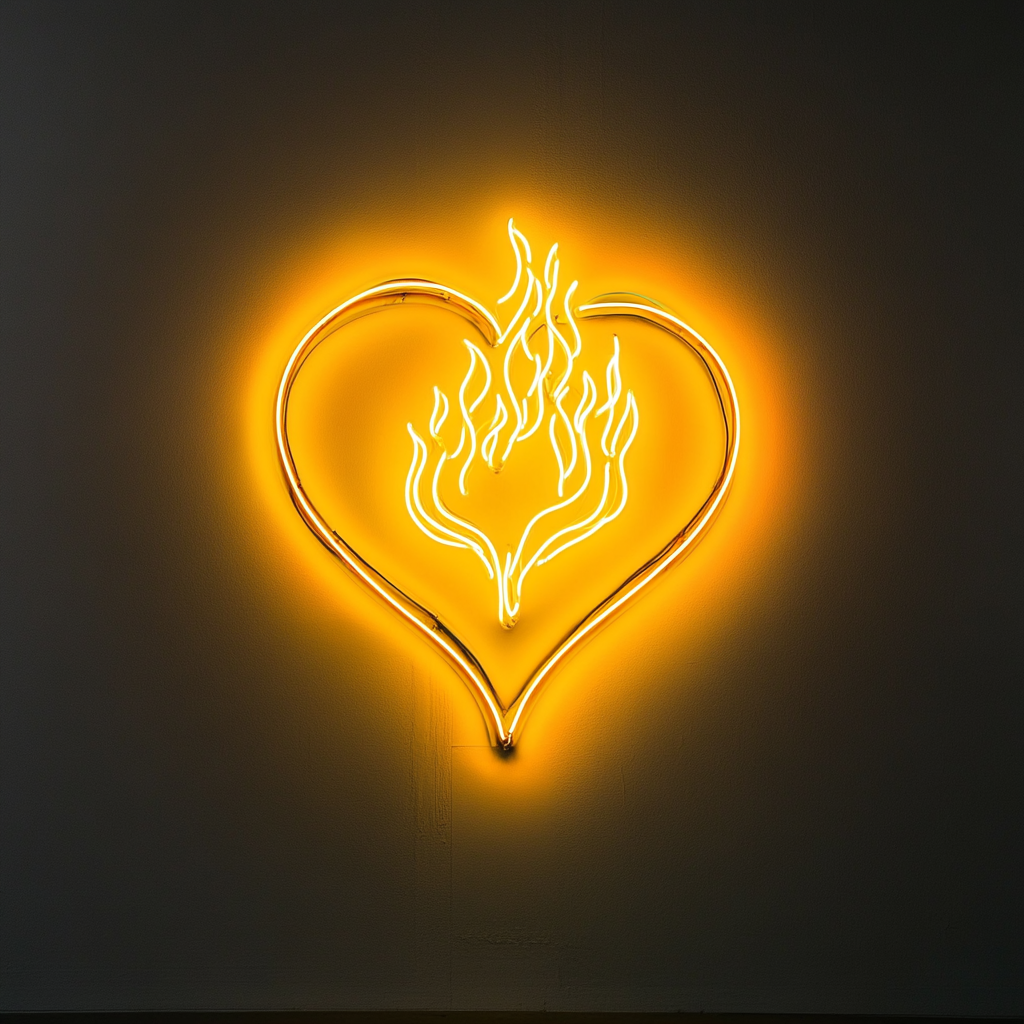 Flaming Heart - Yellow Neon Sign, 24 Inches