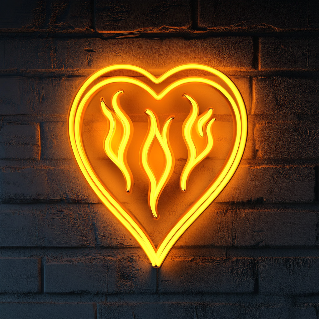 Flaming Heart - Yellow Neon Sign, 24 Inches