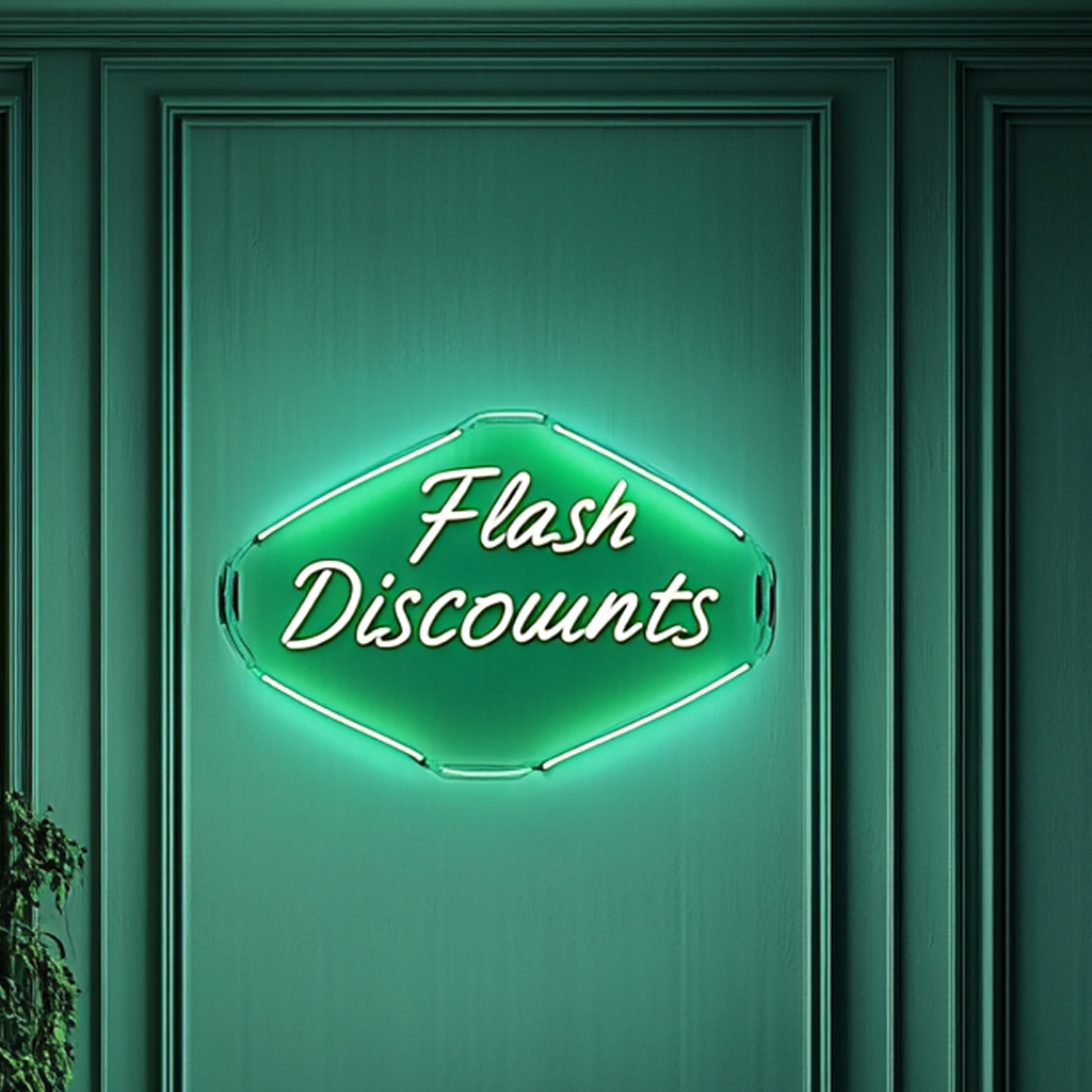 "Flash Discounts" - Green Neon Sign, 24 Inches