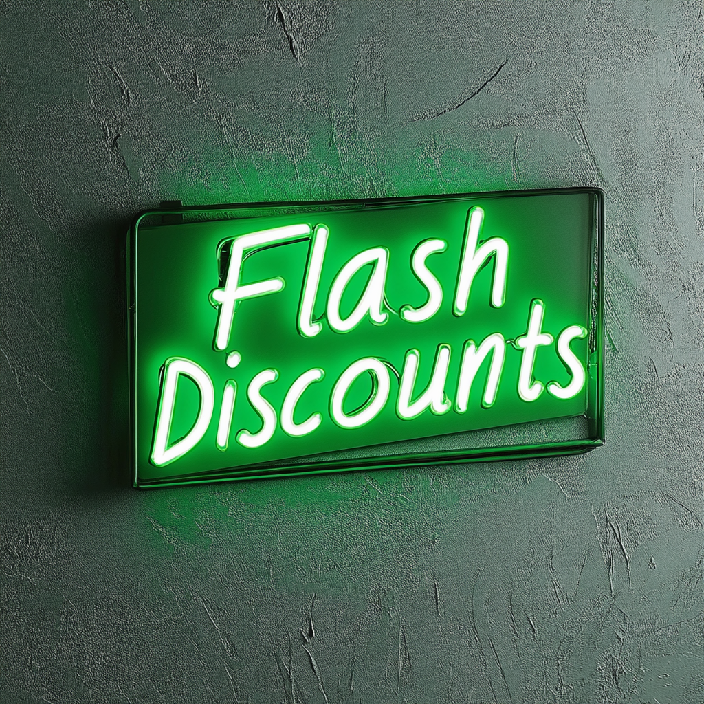 "Flash Discounts" - Green Neon Sign, 24 Inches