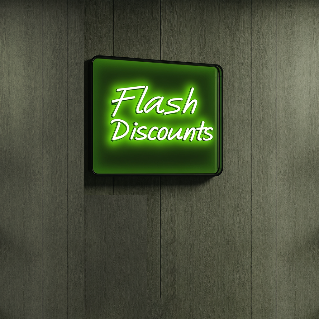 "Flash Discounts" - Green Neon Sign, 24 Inches