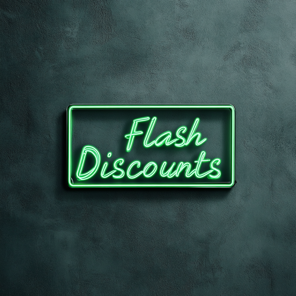 "Flash Discounts" - Green Neon Sign, 24 Inches