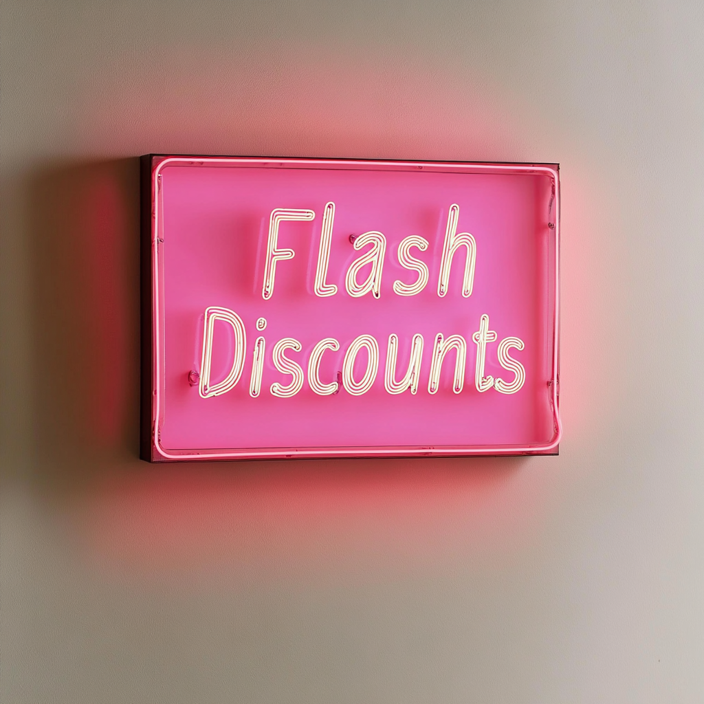 "Flash Discounts" - Pink Neon Sign, 24 Inches