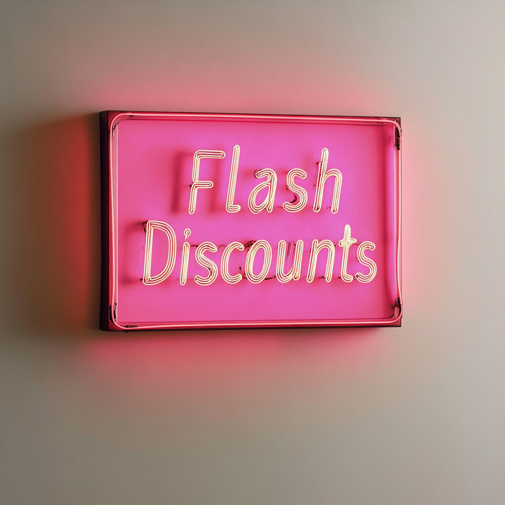 "Flash Discounts" - Pink Neon Sign, 24 Inches