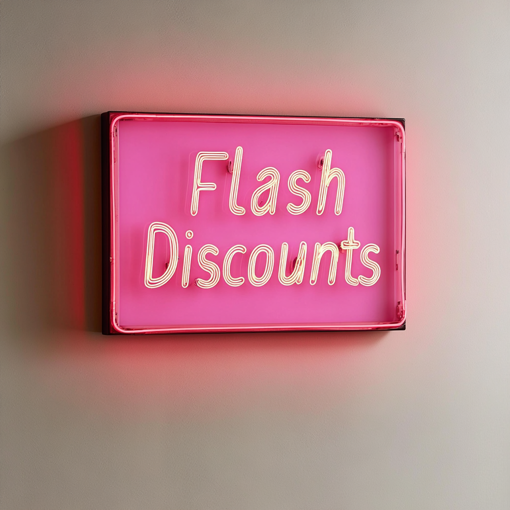 "Flash Discounts" - Pink Neon Sign, 24 Inches