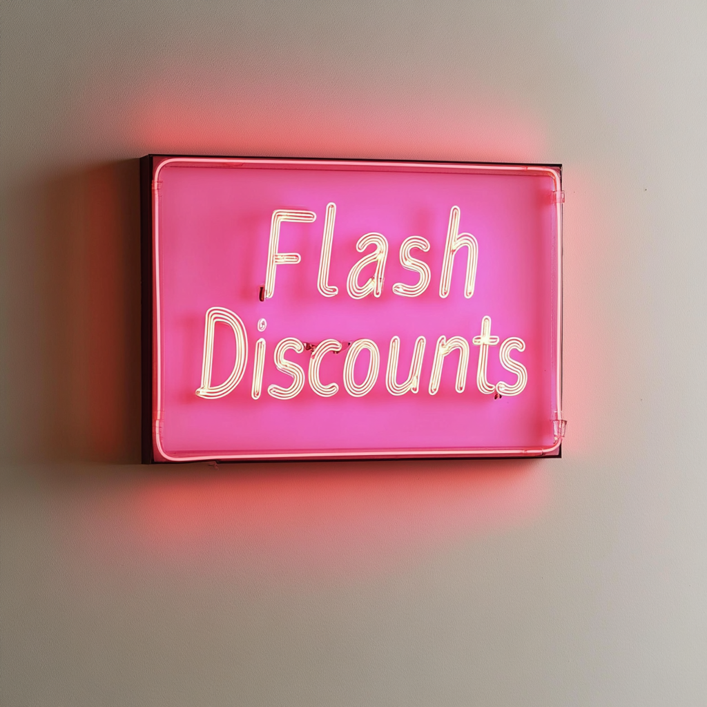 "Flash Discounts" - Pink Neon Sign, 24 Inches