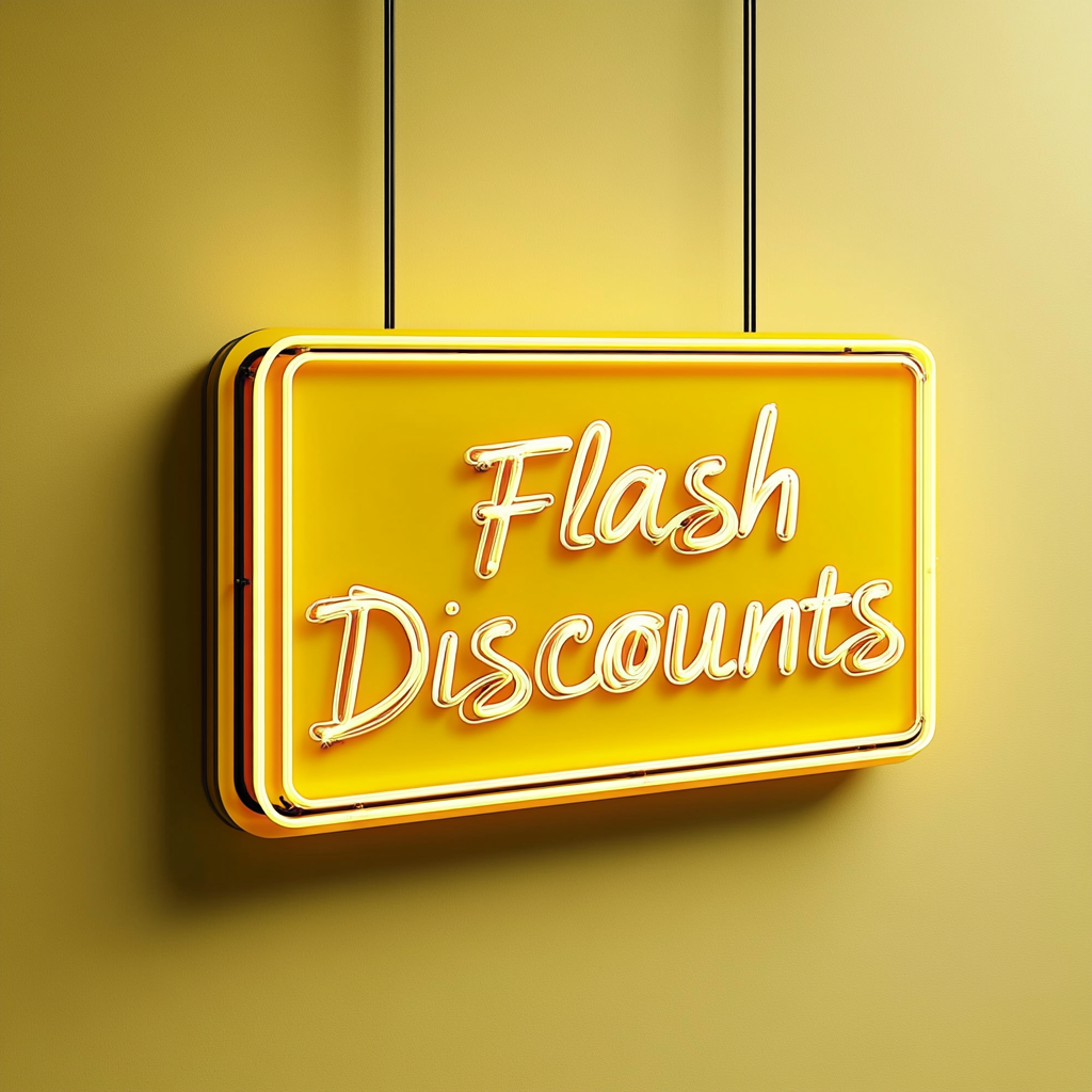 "Flash Discounts" - Yellow Neon Sign, 24 Inches