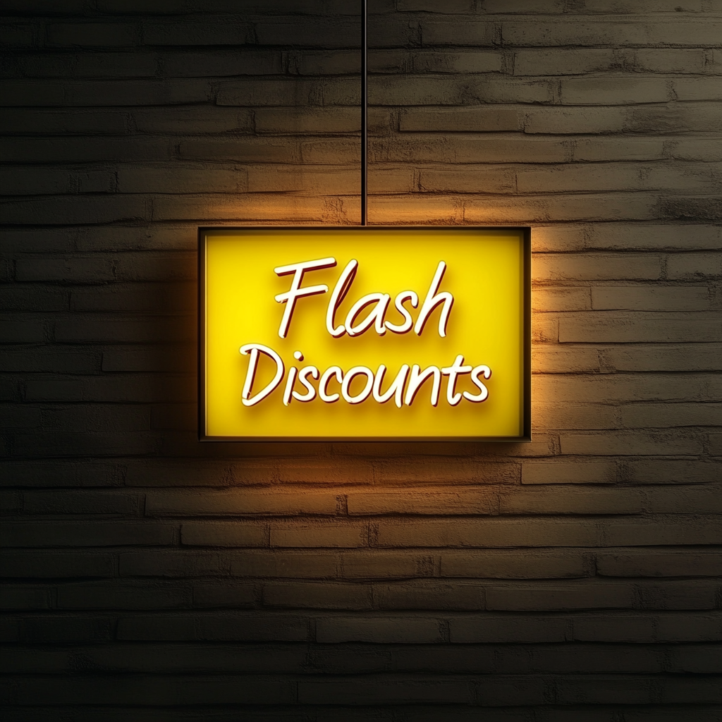 "Flash Discounts" - Yellow Neon Sign, 24 Inches