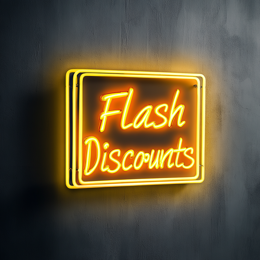 "Flash Discounts" - Yellow Neon Sign, 24 Inches