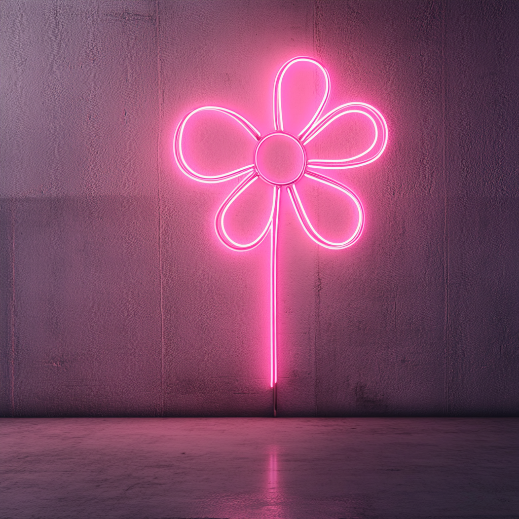Flower Outline - Pink Neon Sign, 18 Inches
