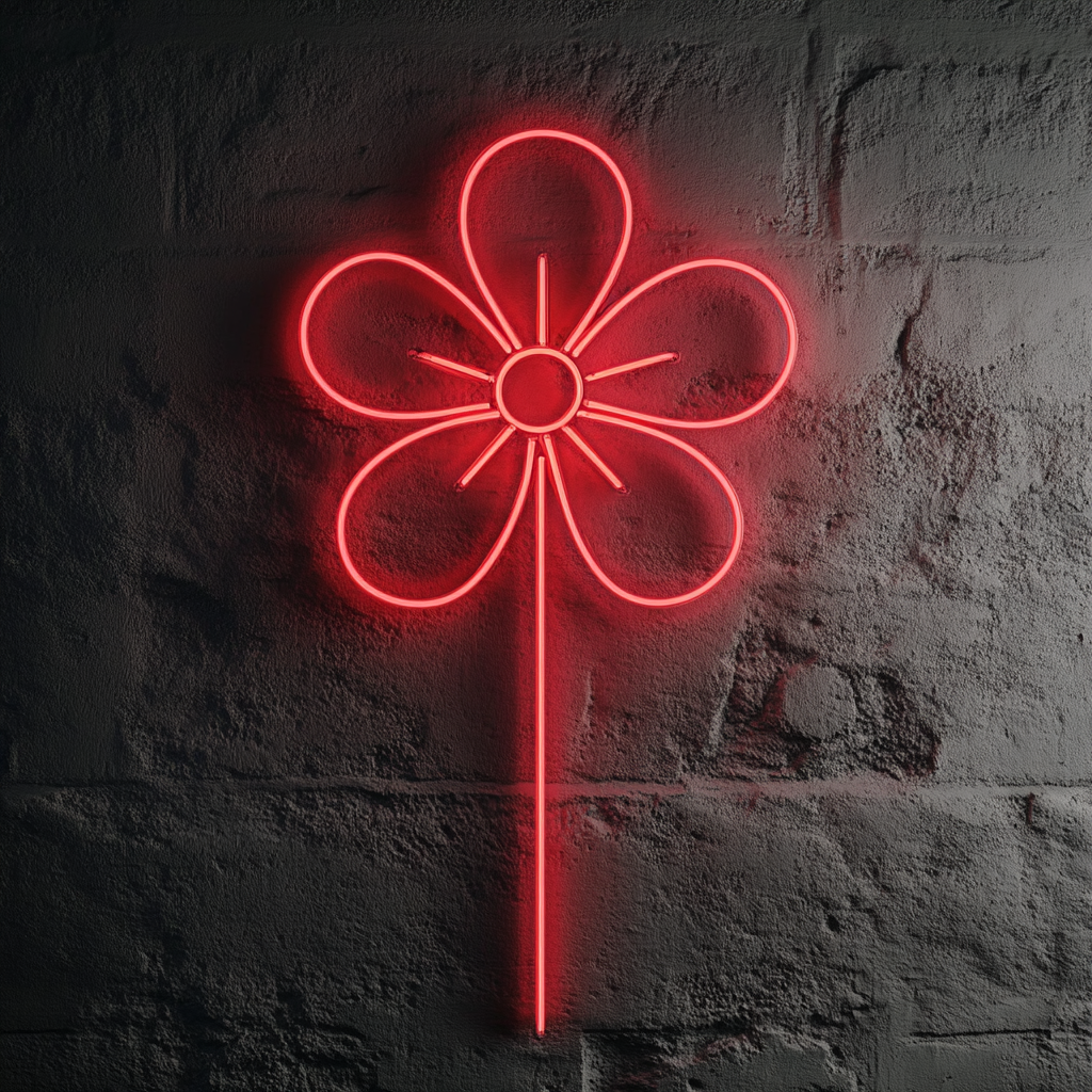 Flower Outline - Red Neon Sign, 18 Inches