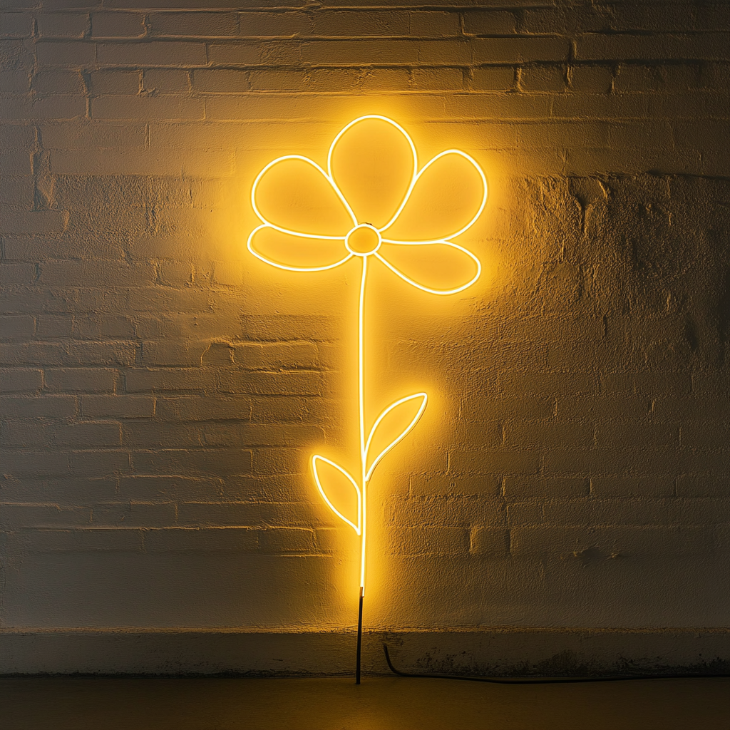 Flower Outline - Yellow Neon Sign, 24 Inches