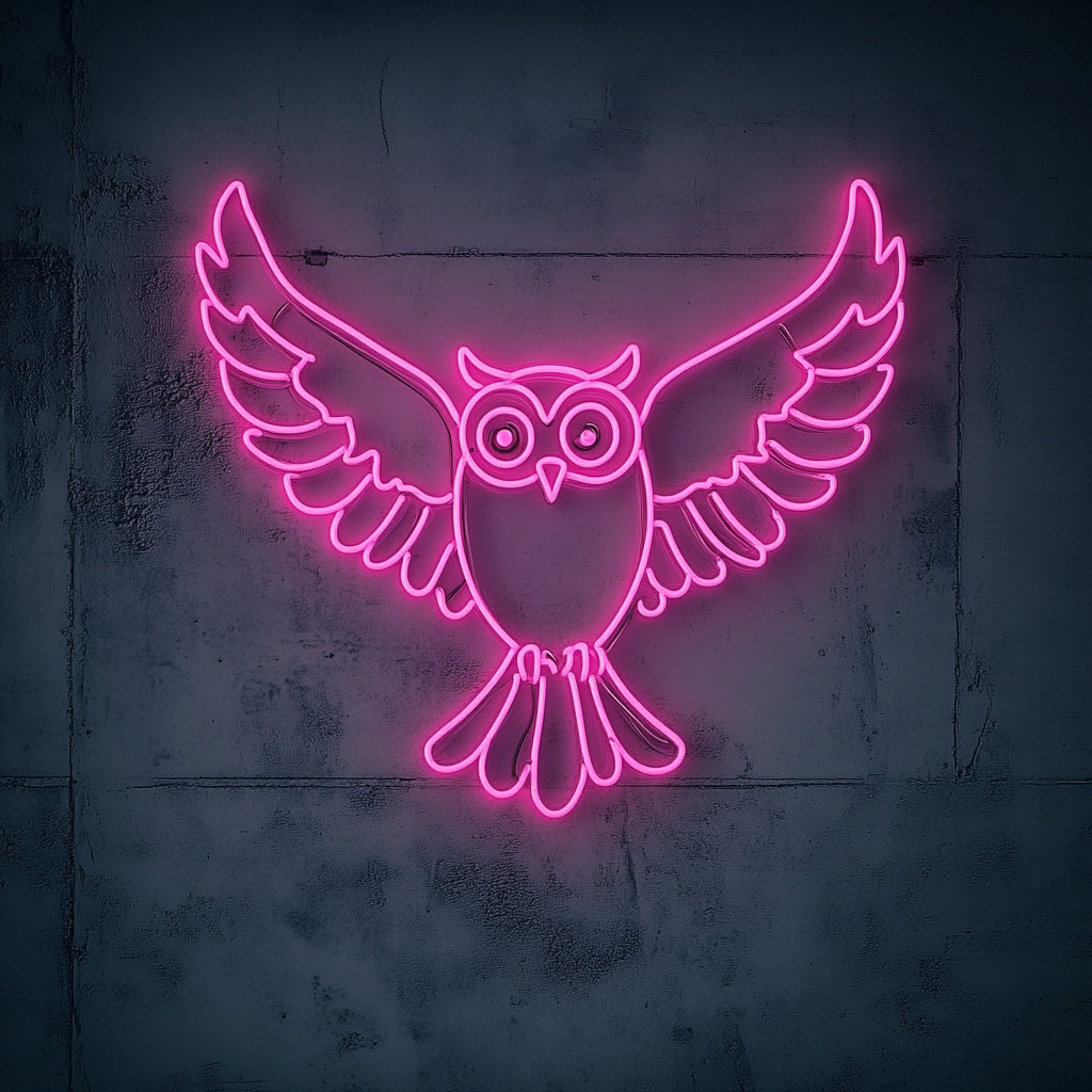 Flying Owl - Pink Neon Sign, 18 Inches