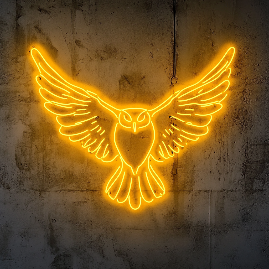 Flying Owl - Yellow Neon Sign, 24 Inches