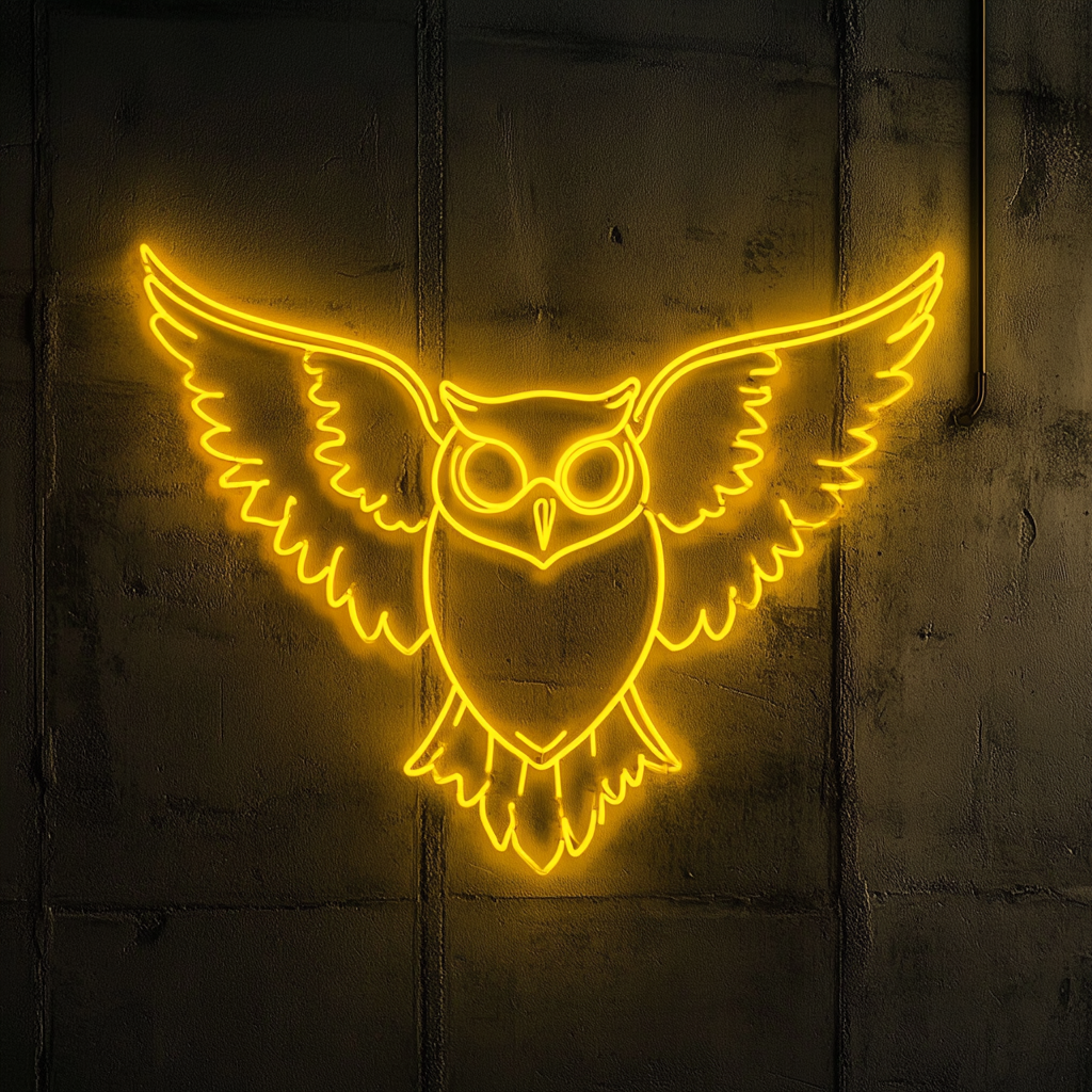 Flying Owl - Yellow Neon Sign, 24 Inches