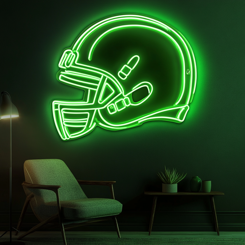Football Helmet - Green Neon Sign, 18 Inches