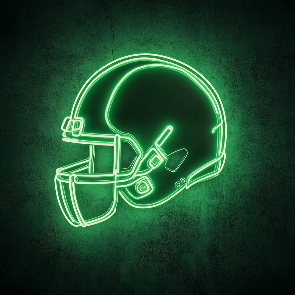 Football Helmet - Green Neon Sign, 18 Inches