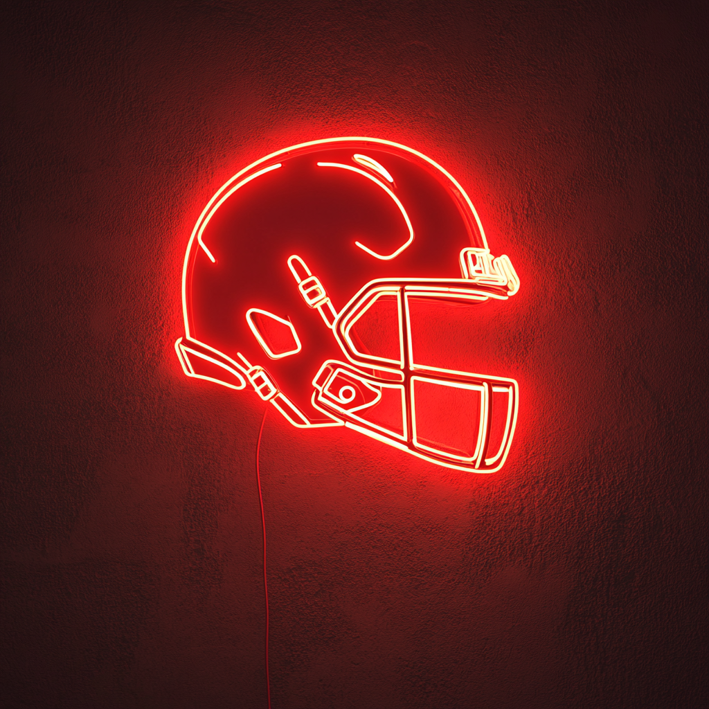 Football Helmet - Red Neon Sign, 18 Inches