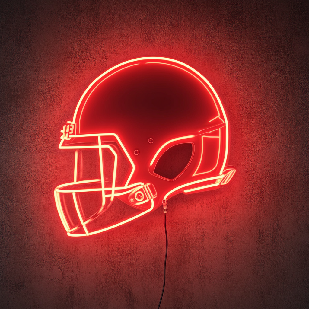 Football Helmet - Red Neon Sign, 18 Inches