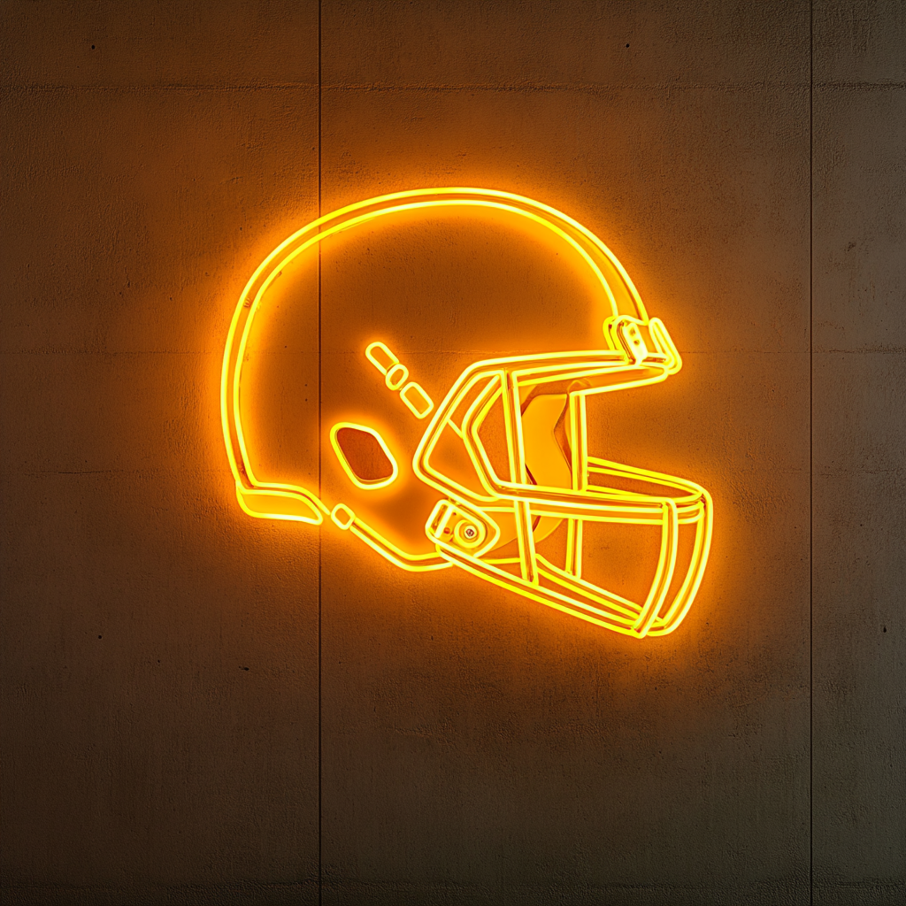 Football Helmet - Yellow Neon Sign, 18 Inches