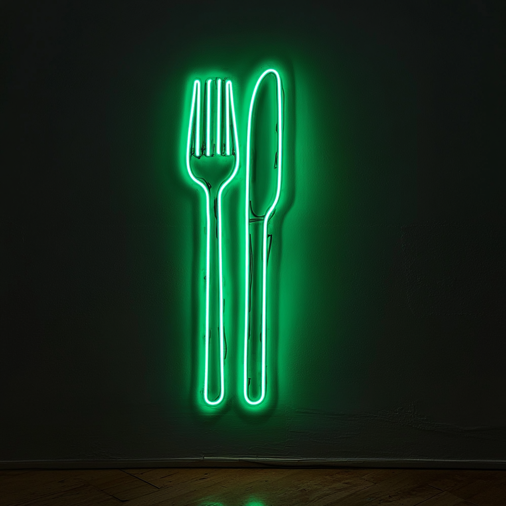 Fork and Knife - Green Neon Sign, 24 Inches