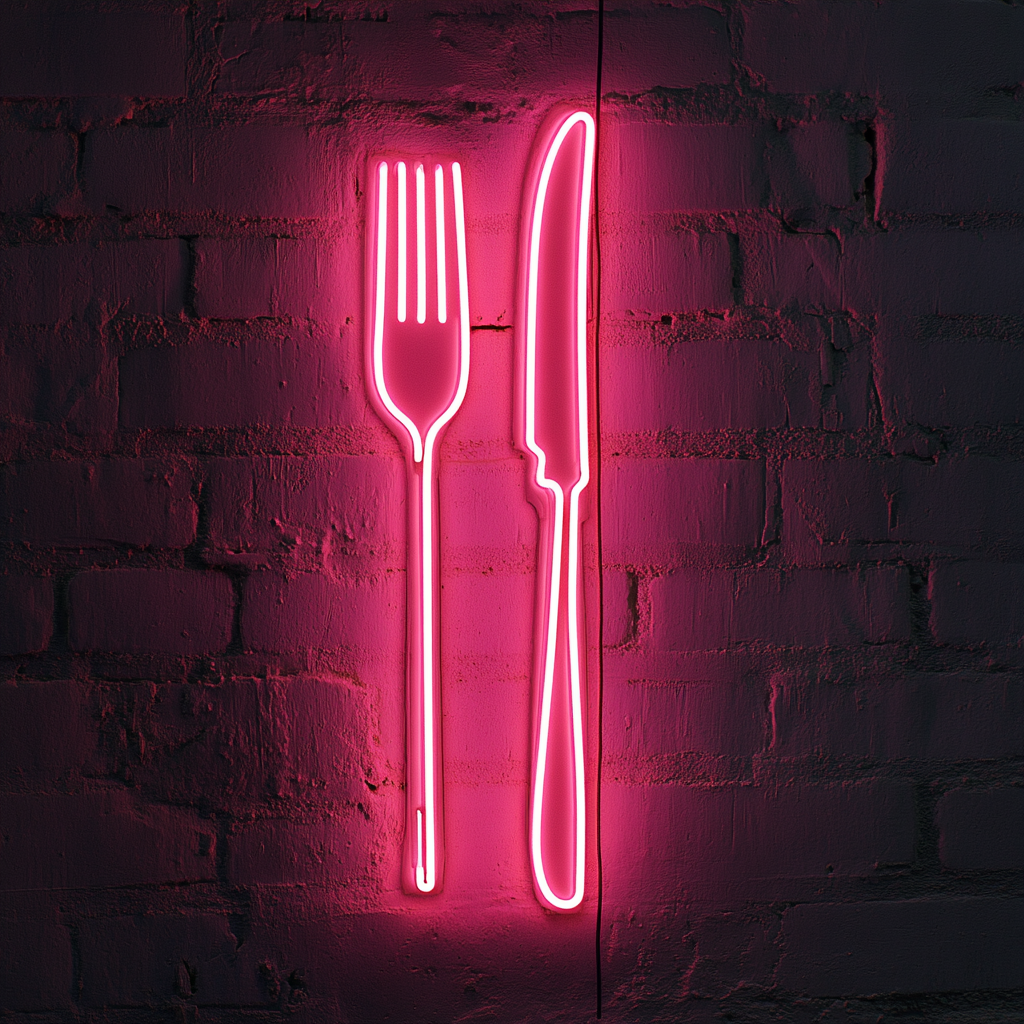 Fork and Knife - Pink Neon Sign, 24 Inches