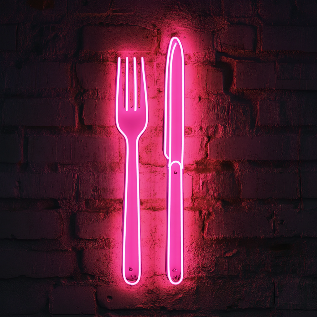 Fork and Knife - Pink Neon Sign, 24 Inches
