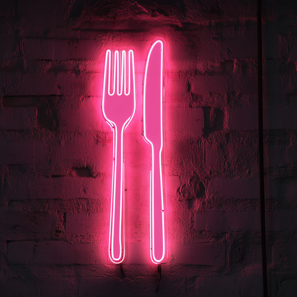 Fork and Knife - Pink Neon Sign, 24 Inches