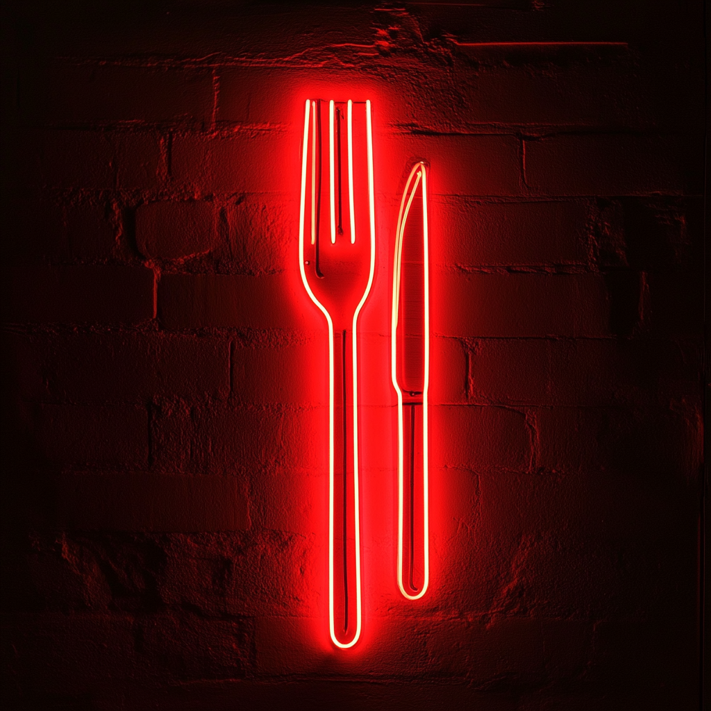 Fork and Knife - Red Neon Sign, 18 Inches