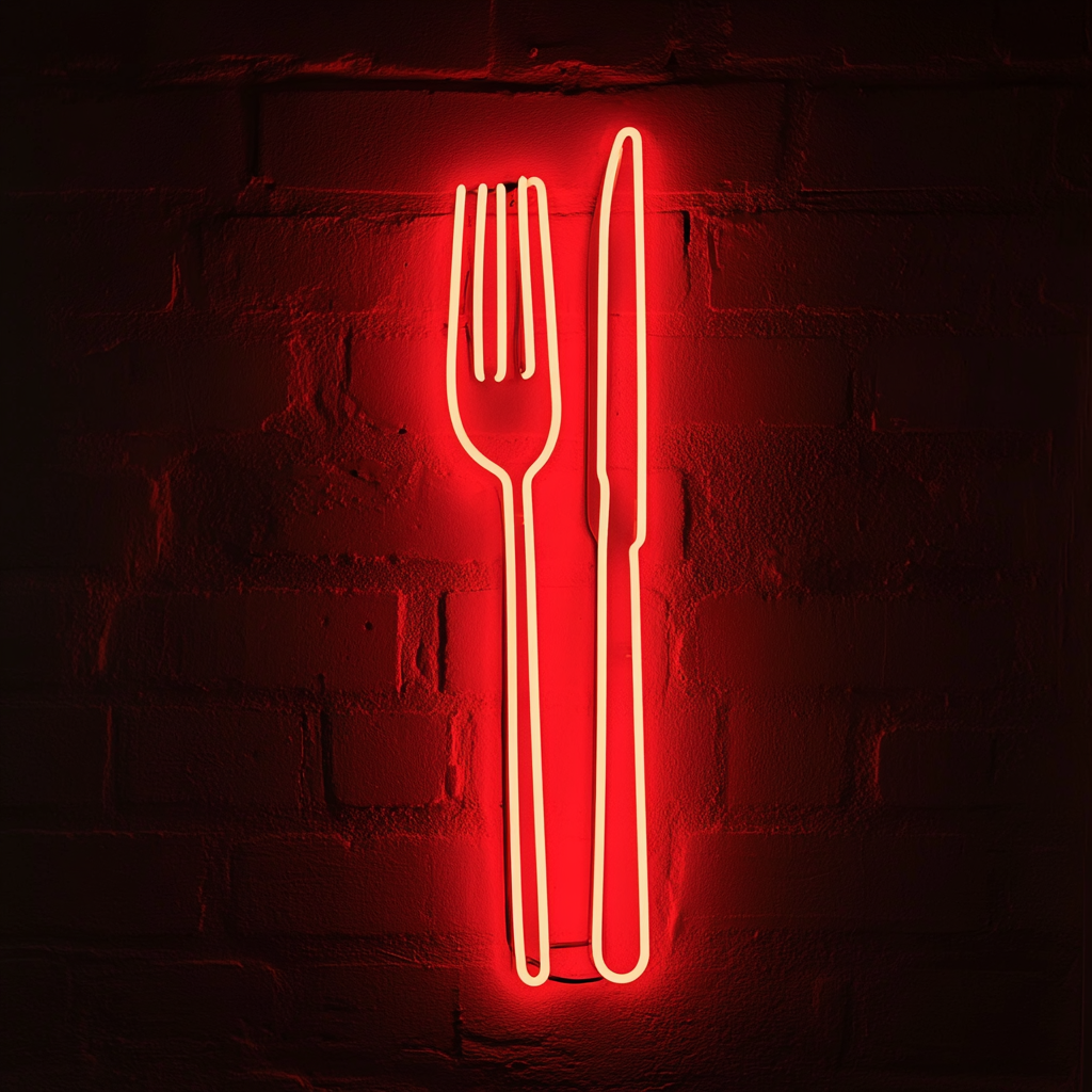 Fork and Knife - Red Neon Sign, 18 Inches