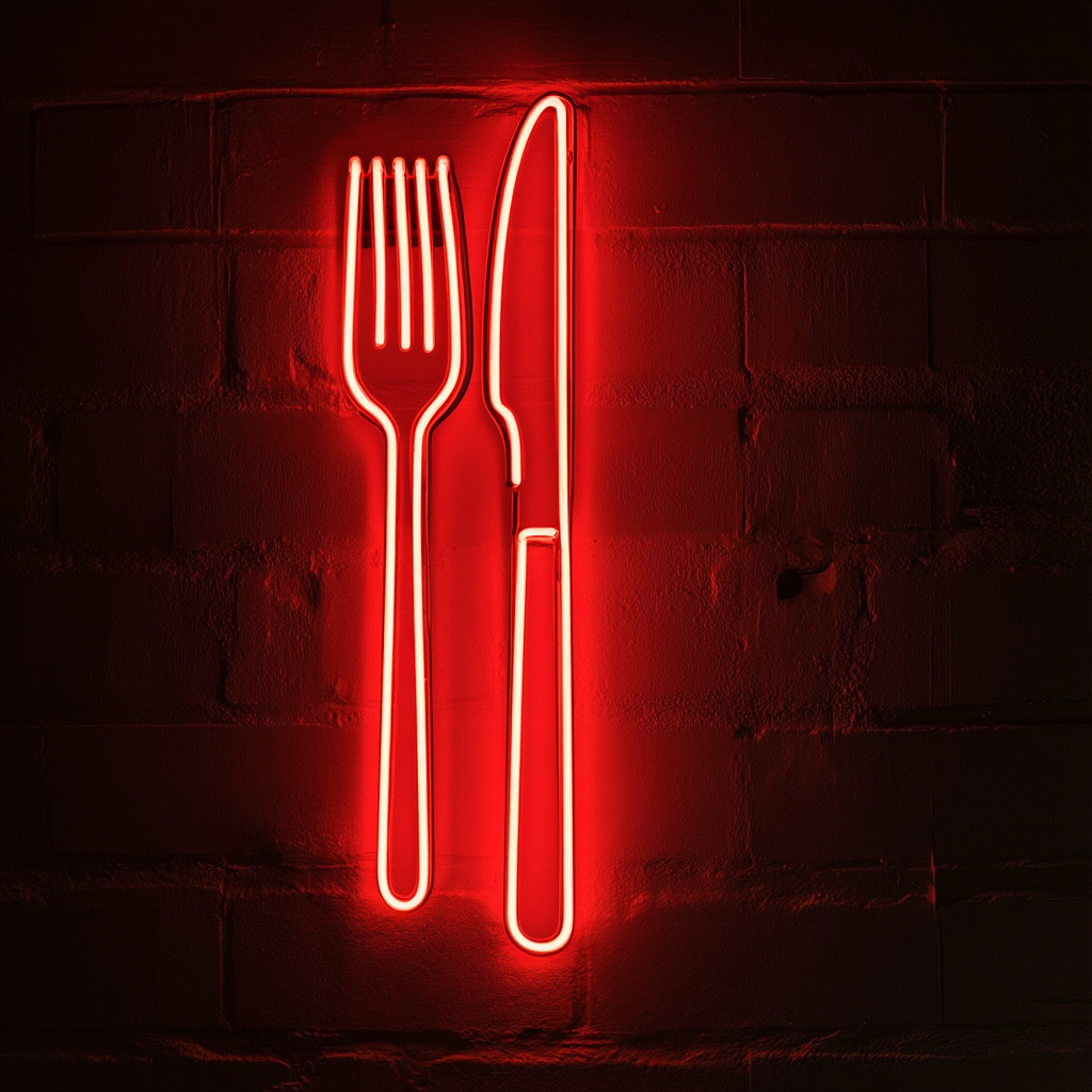 Fork and Knife - Red Neon Sign, 18 Inches