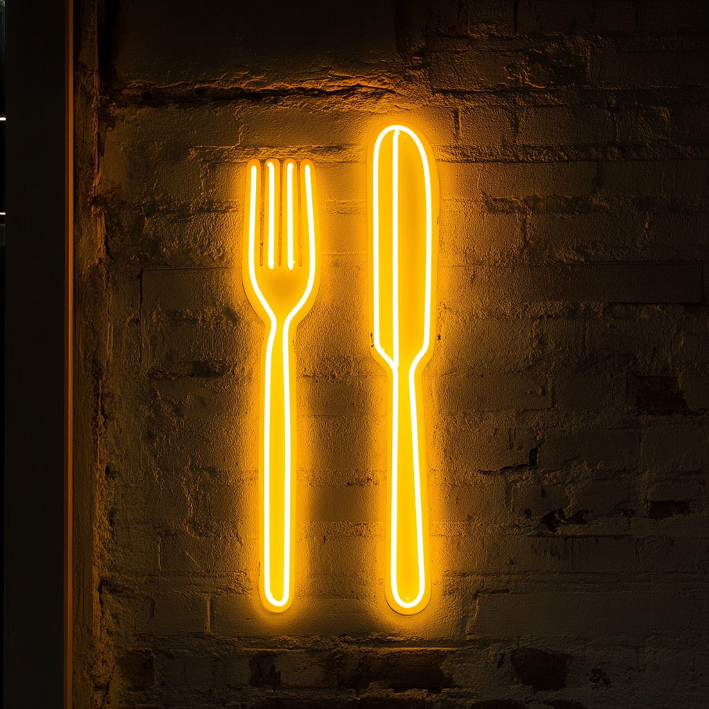 Fork and Knife - Yellow Neon Sign, 24 Inches