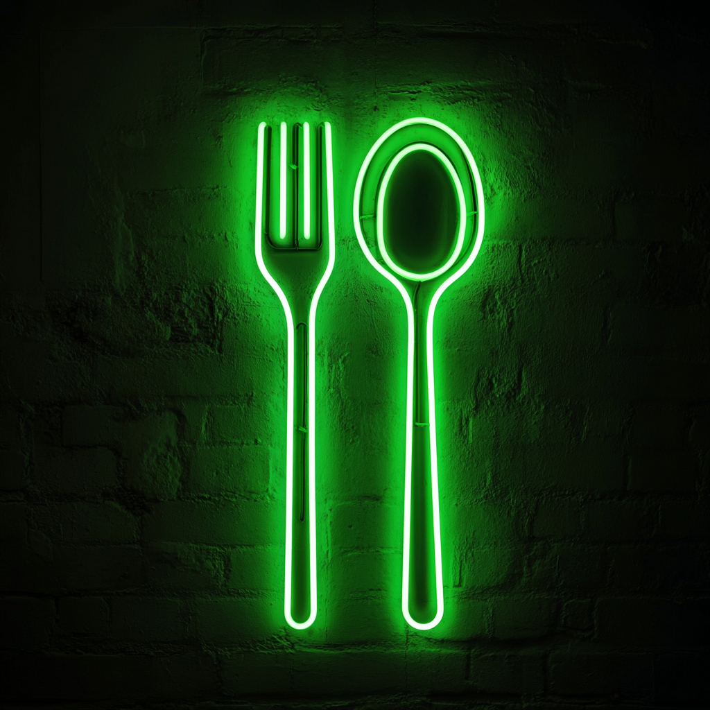 Fork and Spoon - Green Neon Sign, 18 Inches