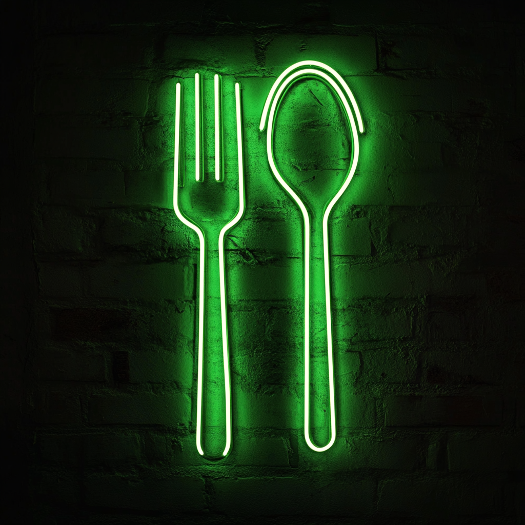 Fork and Spoon - Green Neon Sign, 24 Inches