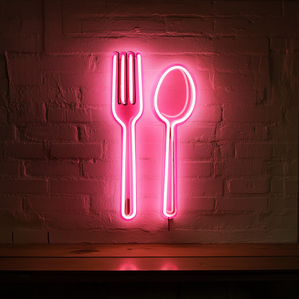 Fork and Spoon - Pink Neon Sign, 18 Inches