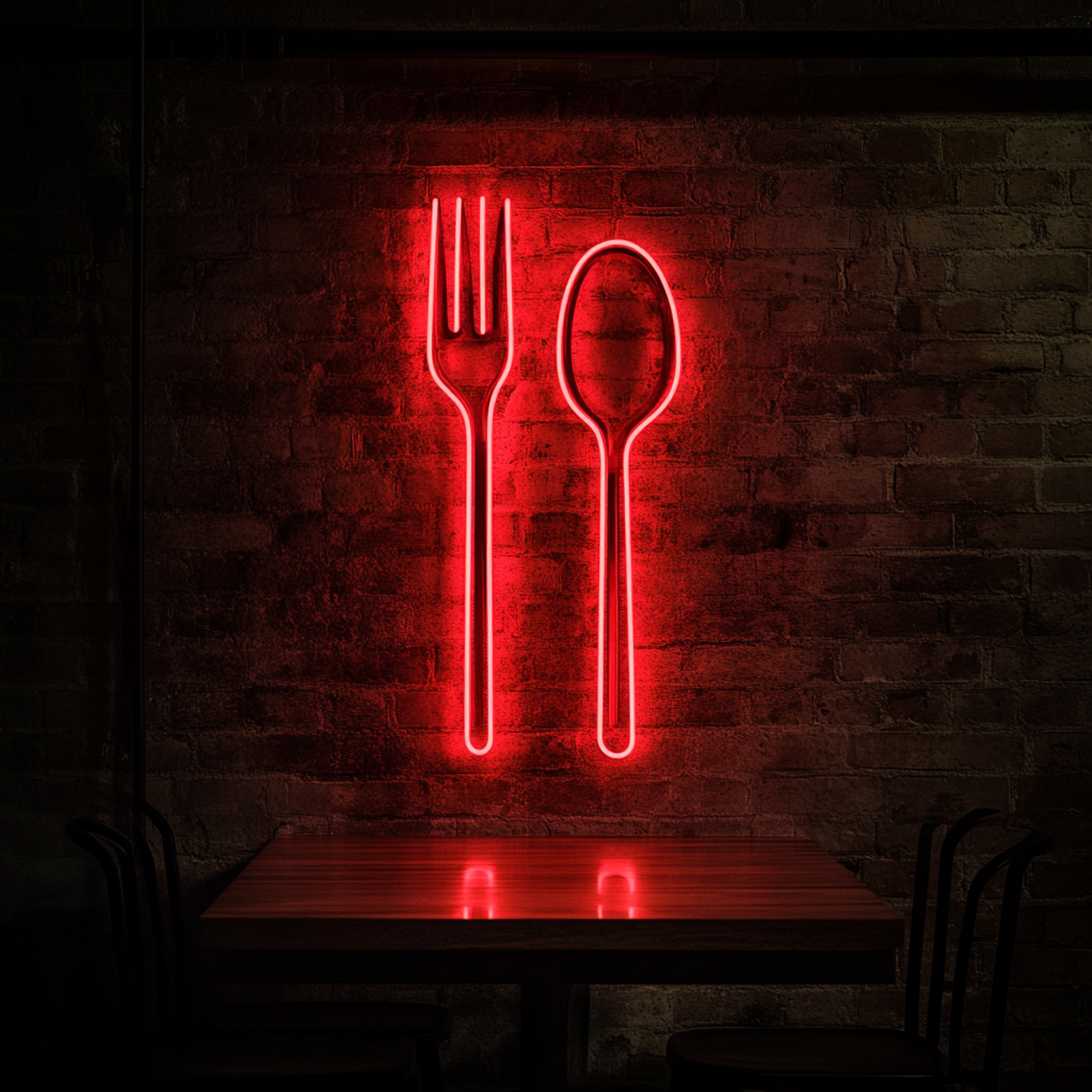 Fork and Spoon - Red Neon Sign, 18 Inches