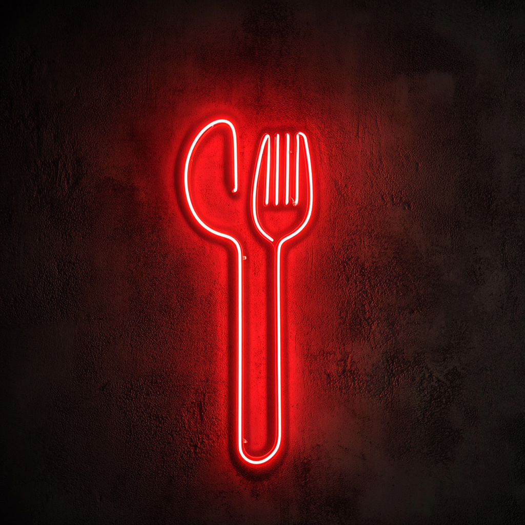 Fork and Spoon - Red Neon Sign, 18 Inches