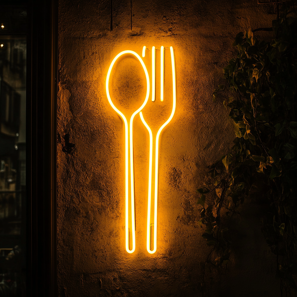 Fork and Spoon - Yellow Neon Sign, 18 Inches