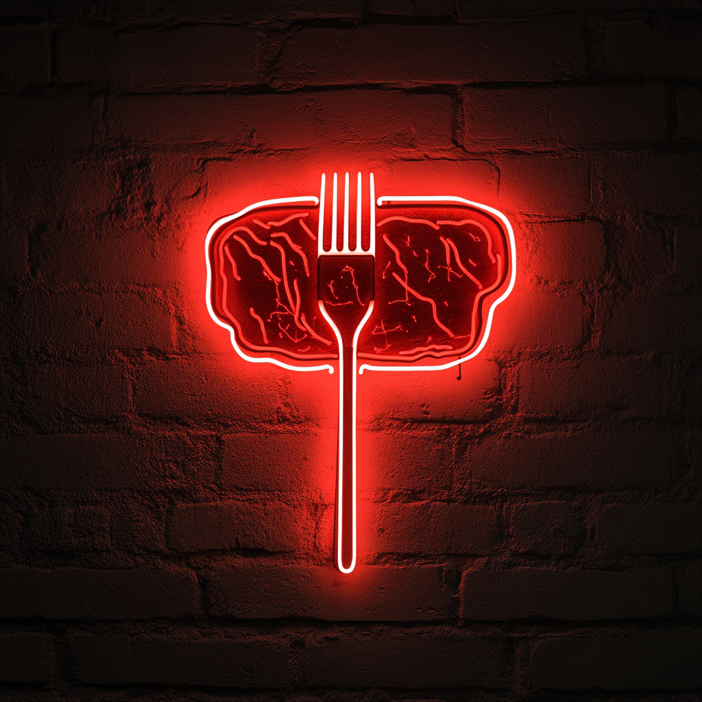 Fork Piercing Steak - Red Neon Sign, 24 Inches