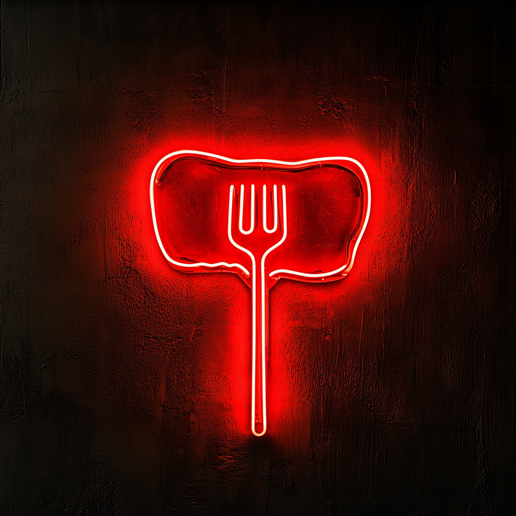 Fork Piercing Steak - Red Neon Sign, 24 Inches