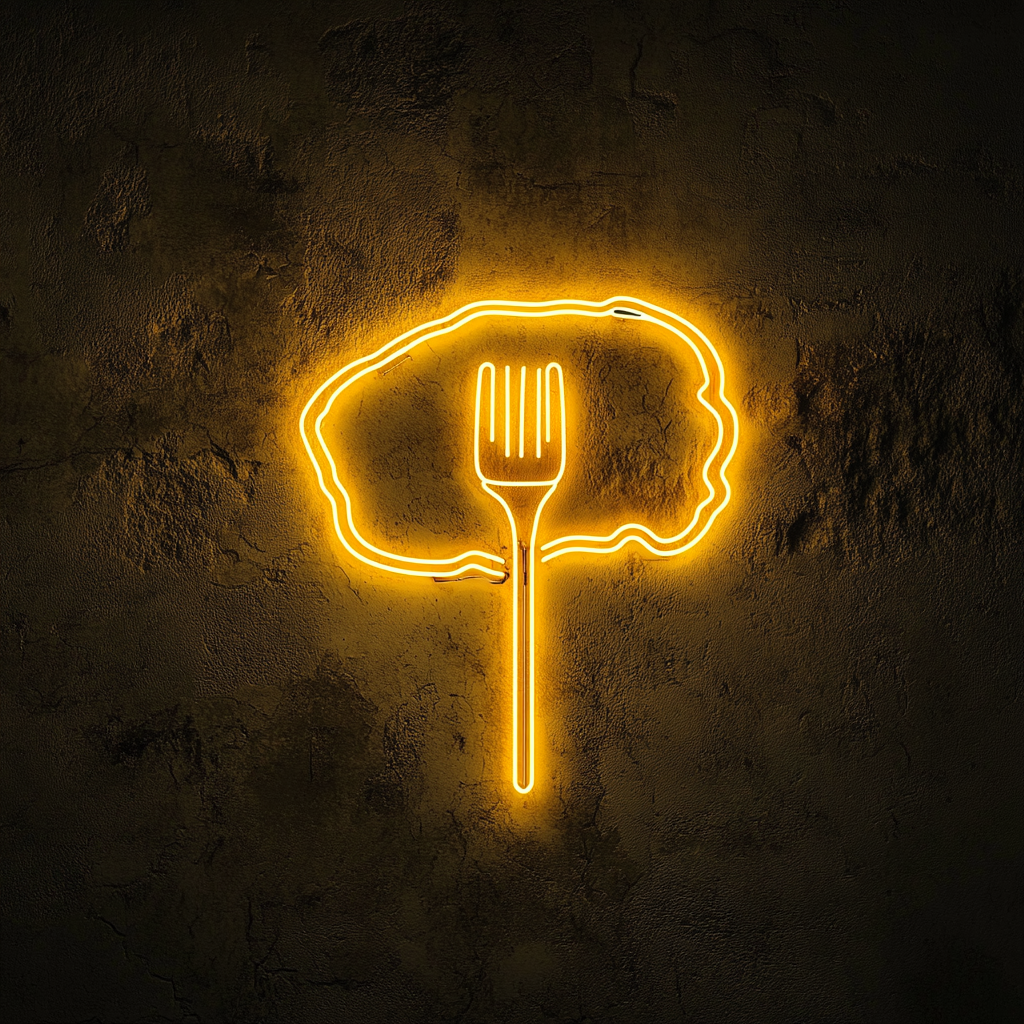 Fork Piercing Steak - Yellow Neon Sign, 24 Inches