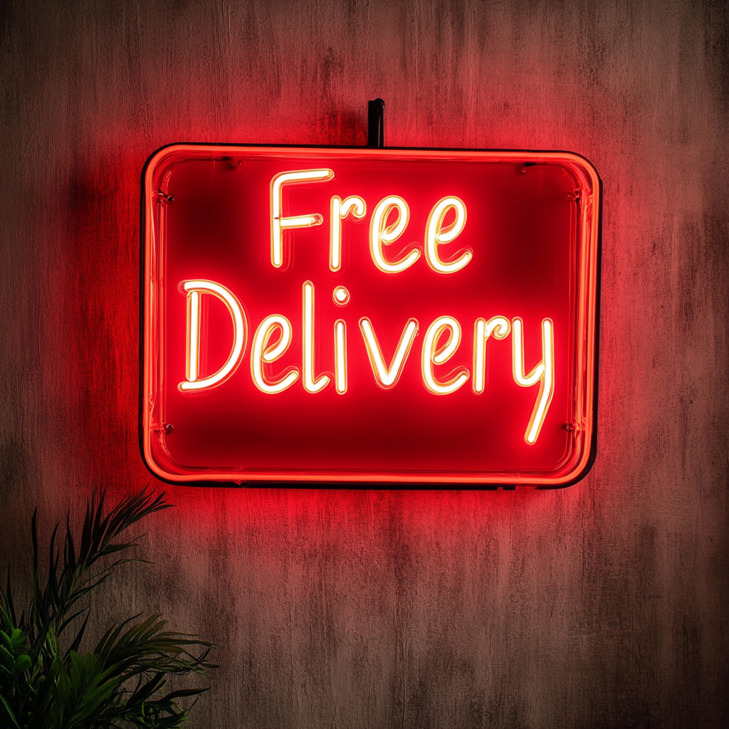 "Free Delivery" - Red Neon Sign, 24 Inches