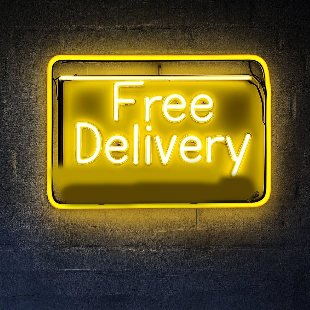 "Free Delivery" - Yellow Neon Sign, 24 Inches