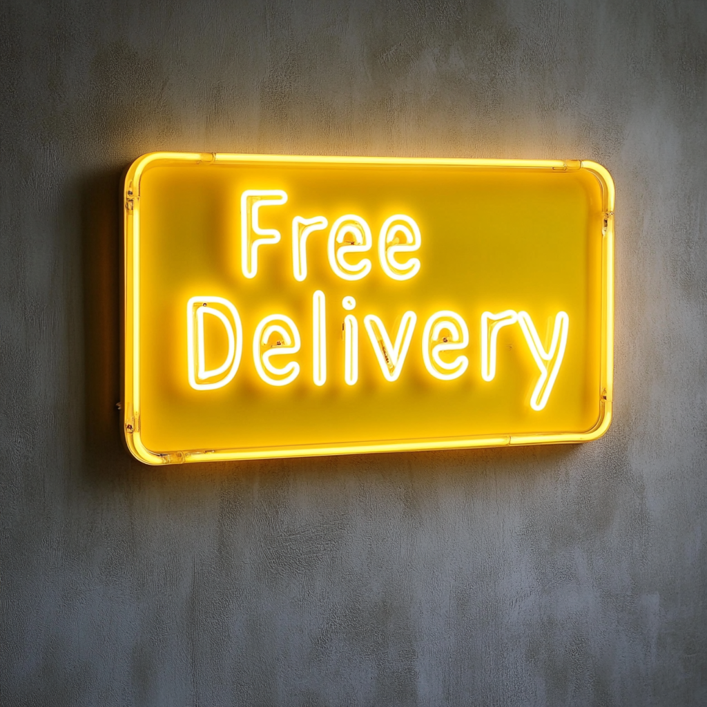 "Free Delivery" - Yellow Neon Sign, 24 Inches