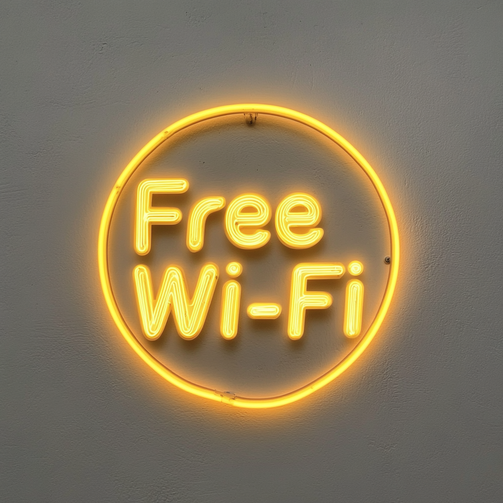 Free Wi-Fi - Yellow Neon Sign, 18 Inches