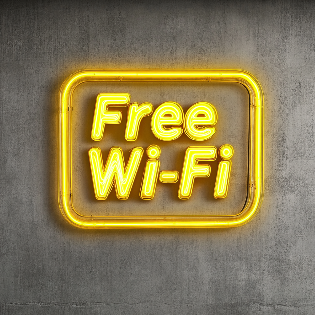 Free Wi-Fi - Yellow Neon Sign, 24 Inches