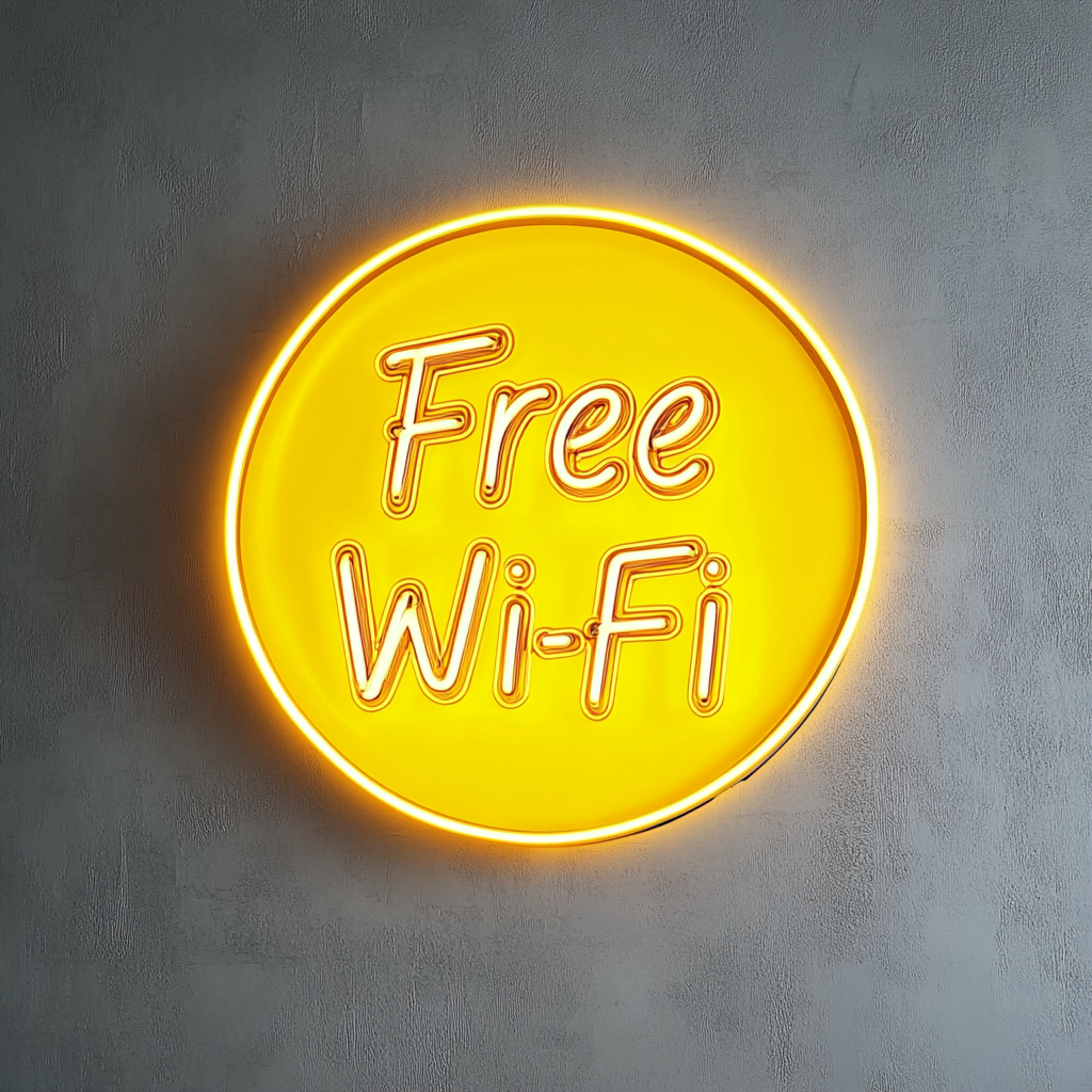 Free Wi-Fi - Yellow Neon Sign, 18 Inches