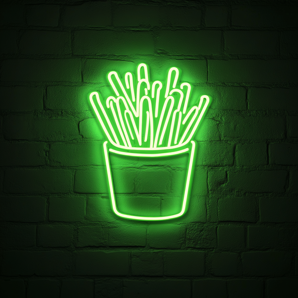 French Fries with Ketchup - Green Neon Sign, 24 Inches