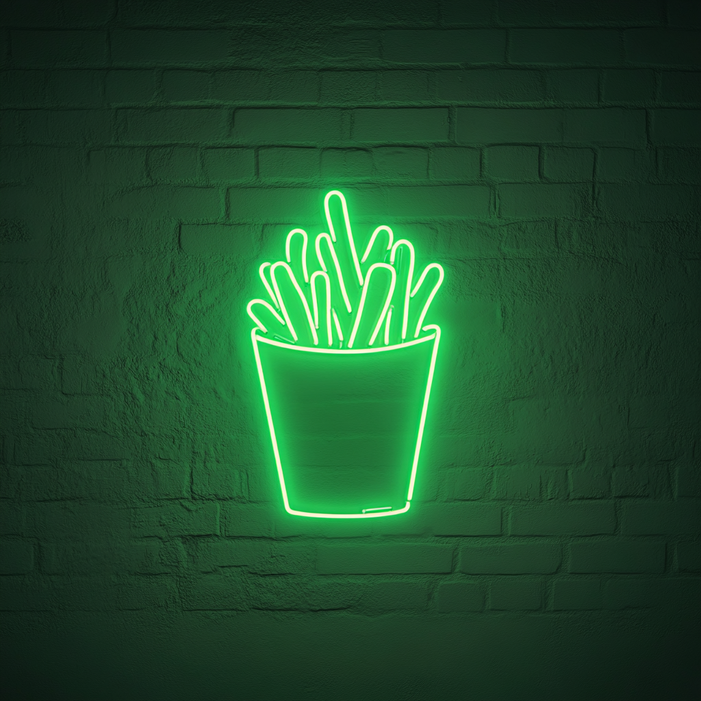 French Fries with Ketchup - Green Neon Sign, 18 Inches