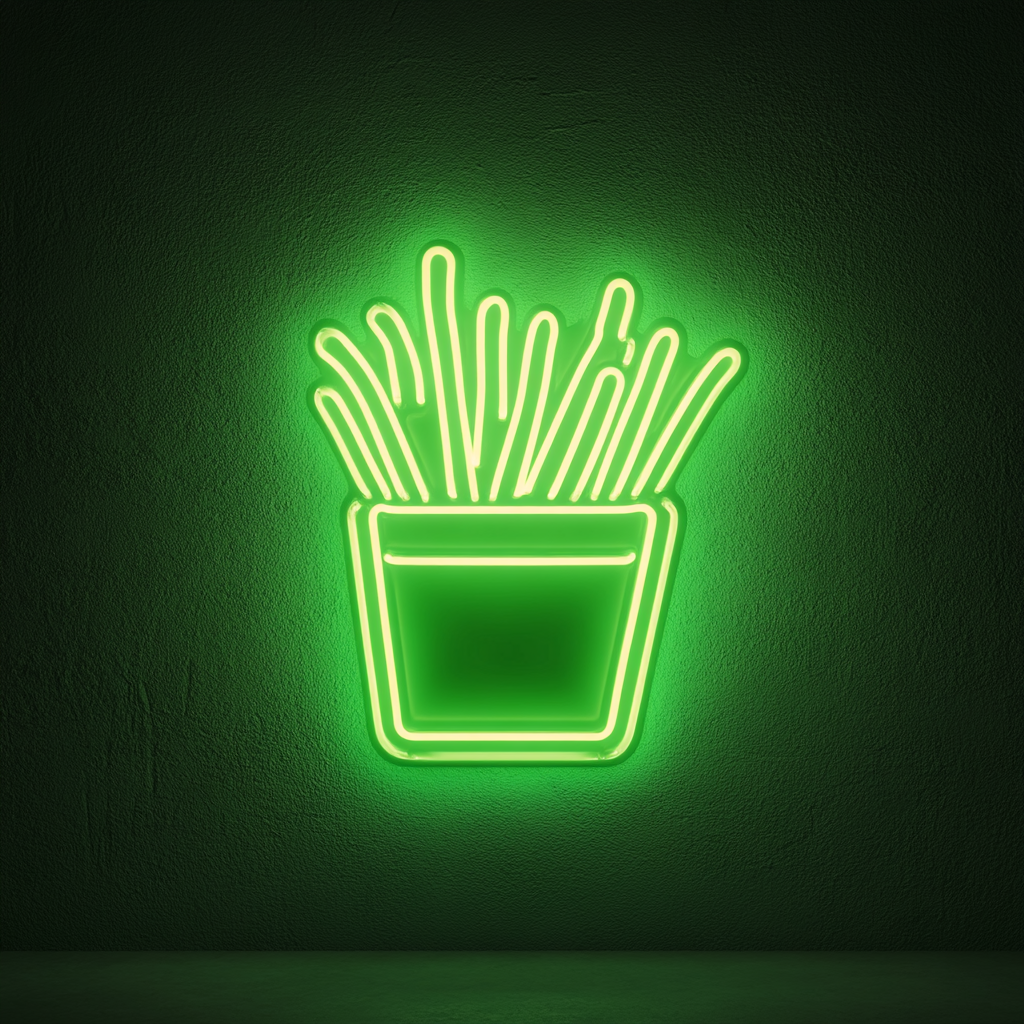 French Fries with Ketchup - Green Neon Sign, 18 Inches